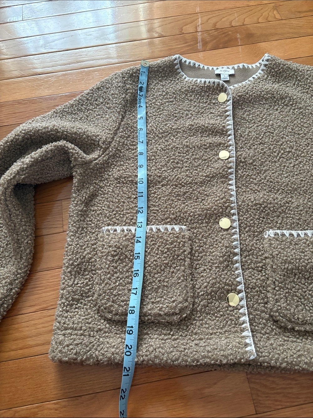 J. Crew Taupe Sherpa Top with White Trim - Picture 10 of 12